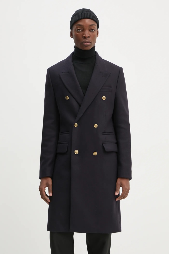 Vlněný kabát The Kooples nezateplené námořnická modř HMAN29007K