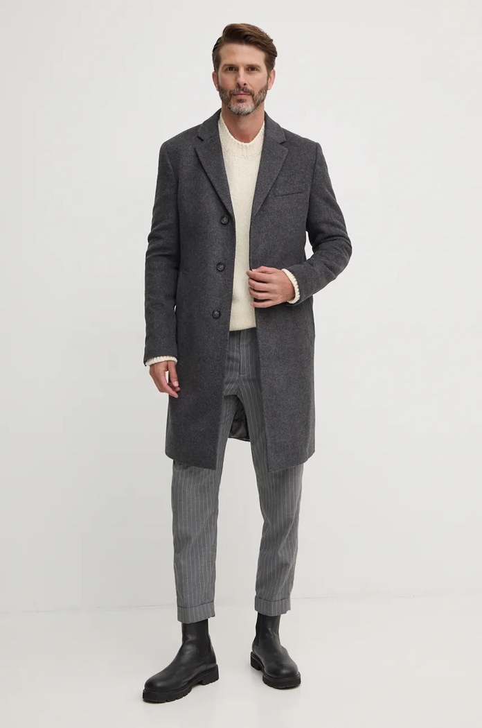 BOSS płaszcz wełniany 50525739 szary AW24