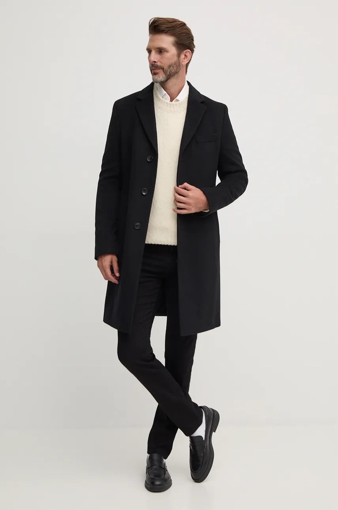 BOSS płaszcz wełniany 50525739 czarny AW24