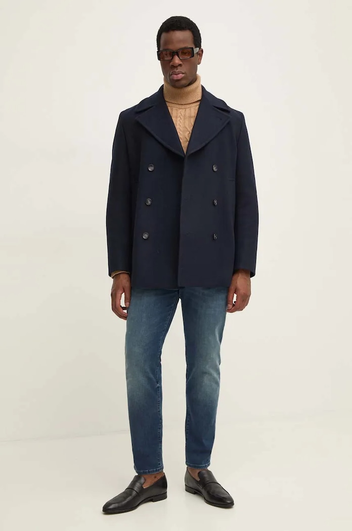 Vlnený kabát BOSS 50527932 tmavomodrá AW24