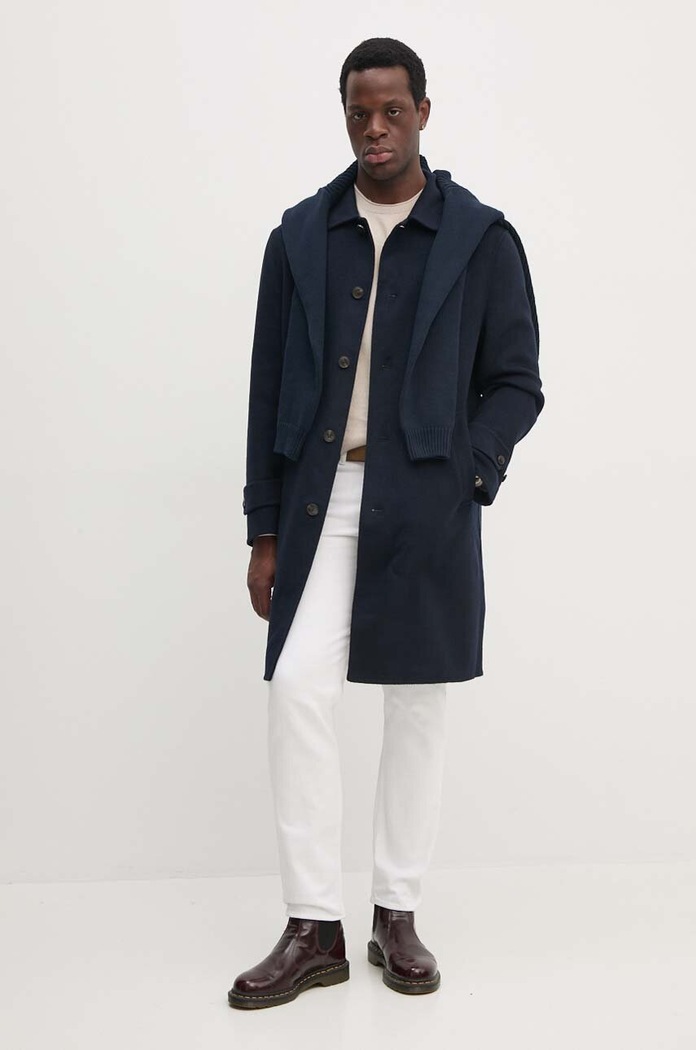Vlněný kabát Tommy Hilfiger MW0MW37395 námořnická modř AW24