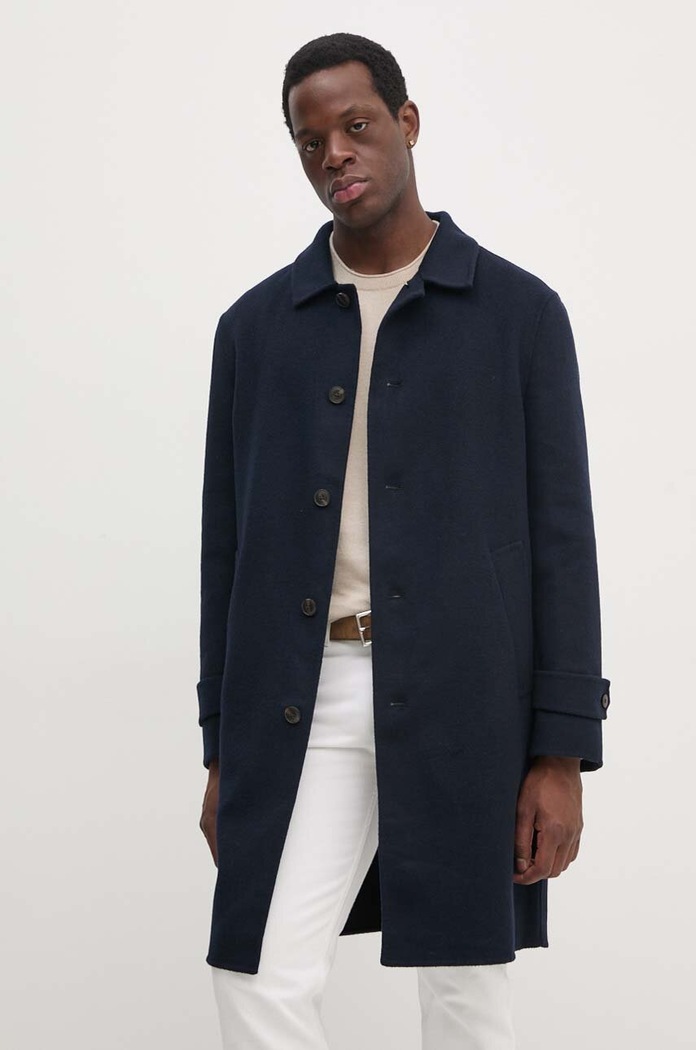 Vlněný kabát Tommy Hilfiger námořnická modř MW0MW37395
