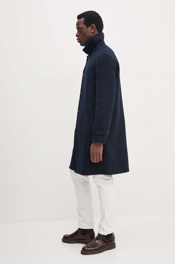 Vlněný kabát Tommy Hilfiger MW0MW37395 námořnická modř