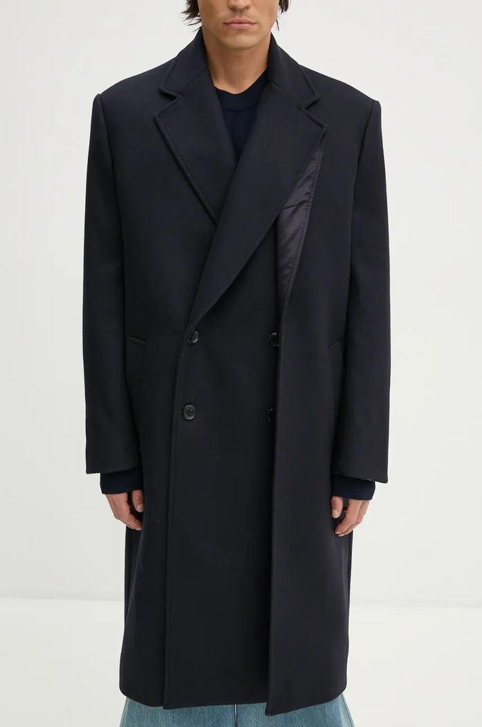 Vuneni kaput Y/Project DOUBLE FRONT COAT 201CO006 mornarsko plava AW24