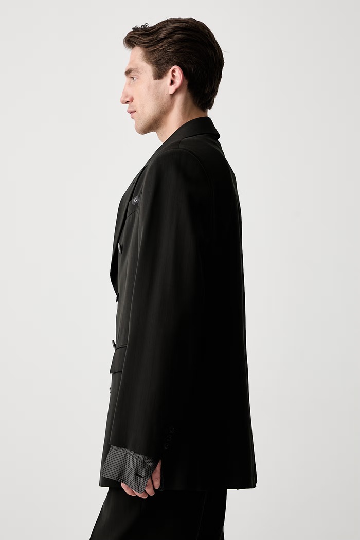 Martine Rose Double Breasted Short Coat dvojradové sako s vlnou pánske 328WT05006 čierna AW24