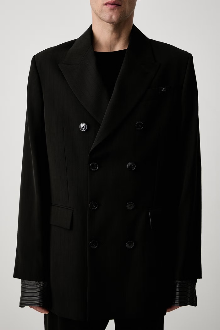 Martine Rose Double Breasted Short Coat dvojradové sako s vlnou pánske čierna 328WT05006