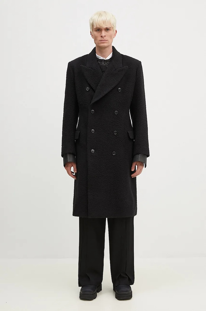Вълнено палто Martine Rose Double Breasted Shirt Overcoat без изолация черен 325WT07001