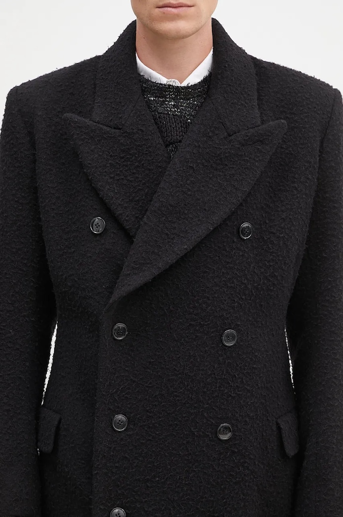 Вълнено палто Martine Rose Double Breasted Shirt Overcoat черен 325WT07001