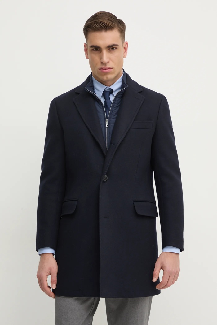 Vlněný kabát Hackett London přechodné námořnická modř HM403241R