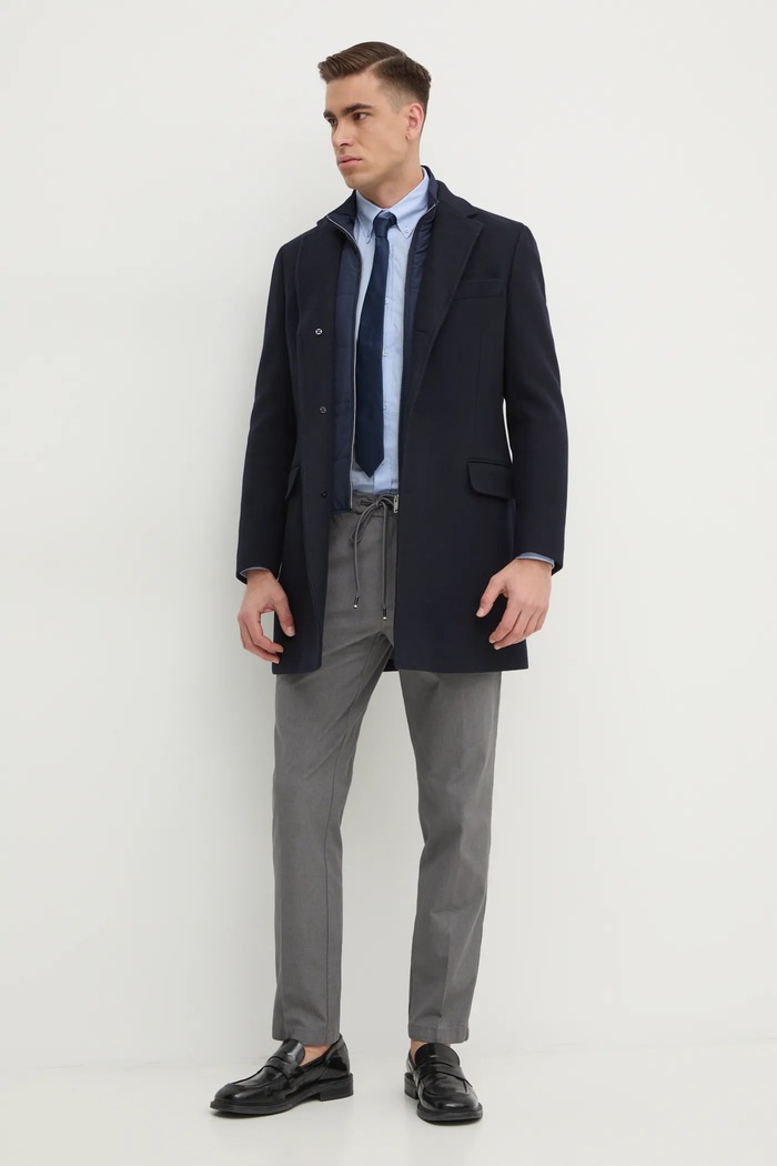 Vlněný kabát Hackett London HM403241R námořnická modř AW25