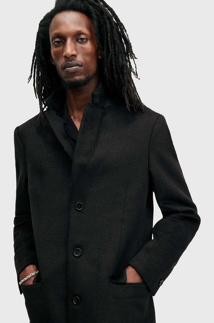 AllSaints kabát gyapjú keverékből HAL COAT M005OZ fekete AW24