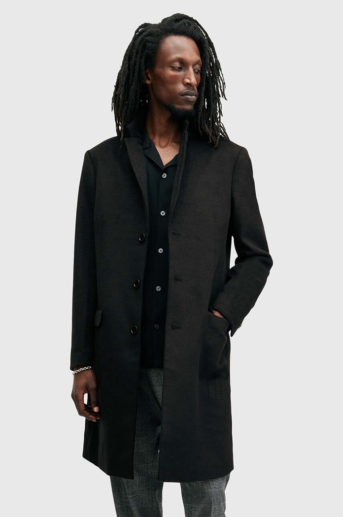 AllSaints kabát gyapjú keverékből HAL COAT M005OZ fekete