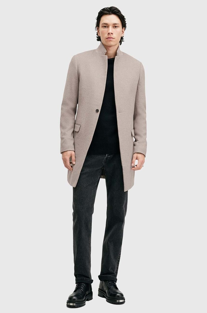 AllSaints płaszcz z domieszką wełny HARGROVE COAT M038OB szary