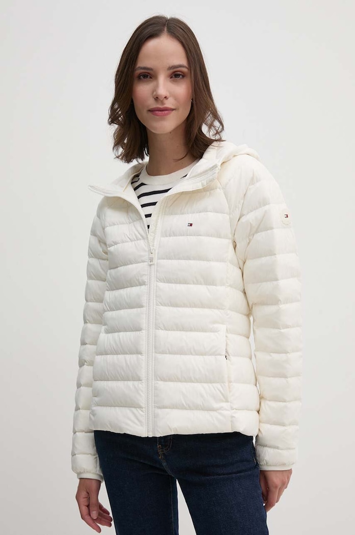 Péřová bunda Tommy Hilfiger přechodné béžová WW0WW42350
