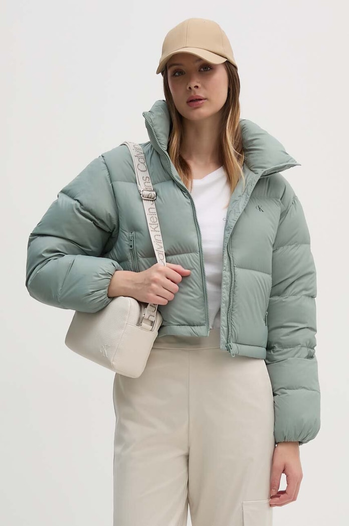 Péřová bunda Calvin Klein Jeans šedá J20J223577