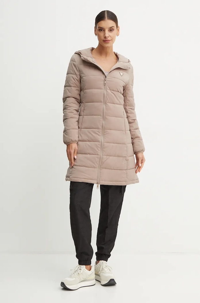 Guess prošívaný kabát dámský NEW ALETA V4YL05.WF3X0 hnědá AW25