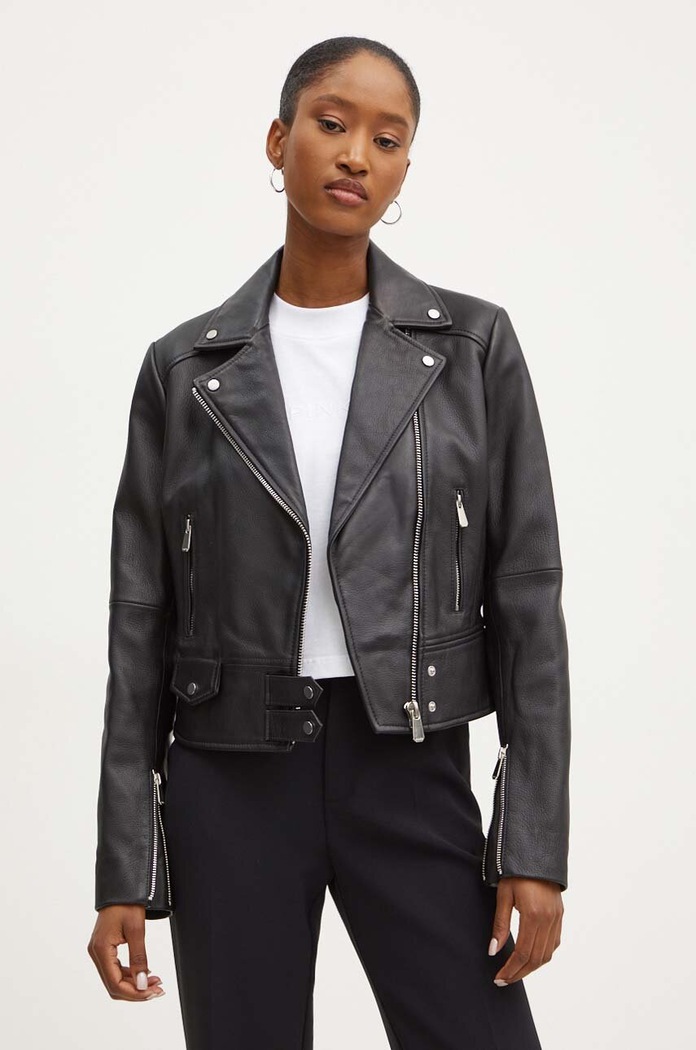 Δερμάτινo jacket Pinko λείο δέρμα μαύρο 103901.Y6WL