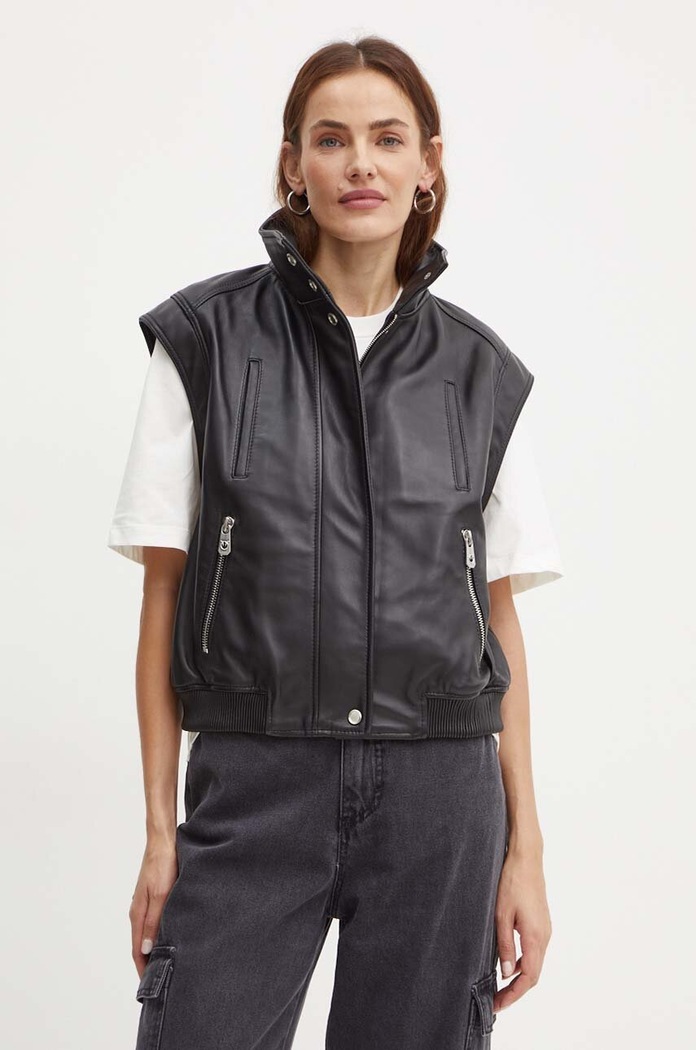 Кожен елек Pinko гладка кожа черен 103898.A21L