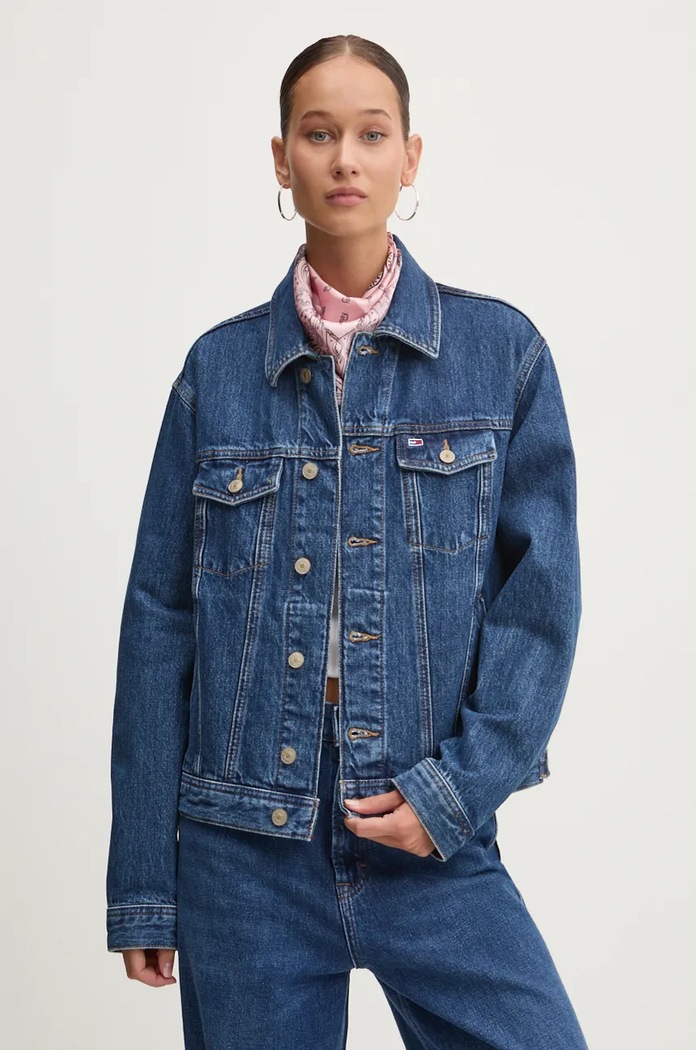 Džínová bunda Tommy Jeans riflovina námořnická modř DW0DW19280