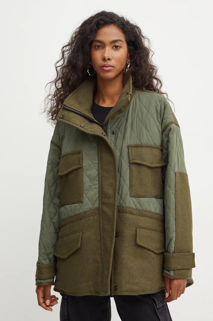 Pinko kurtka z domieszką wełny oversize zielony 104403.A28E
