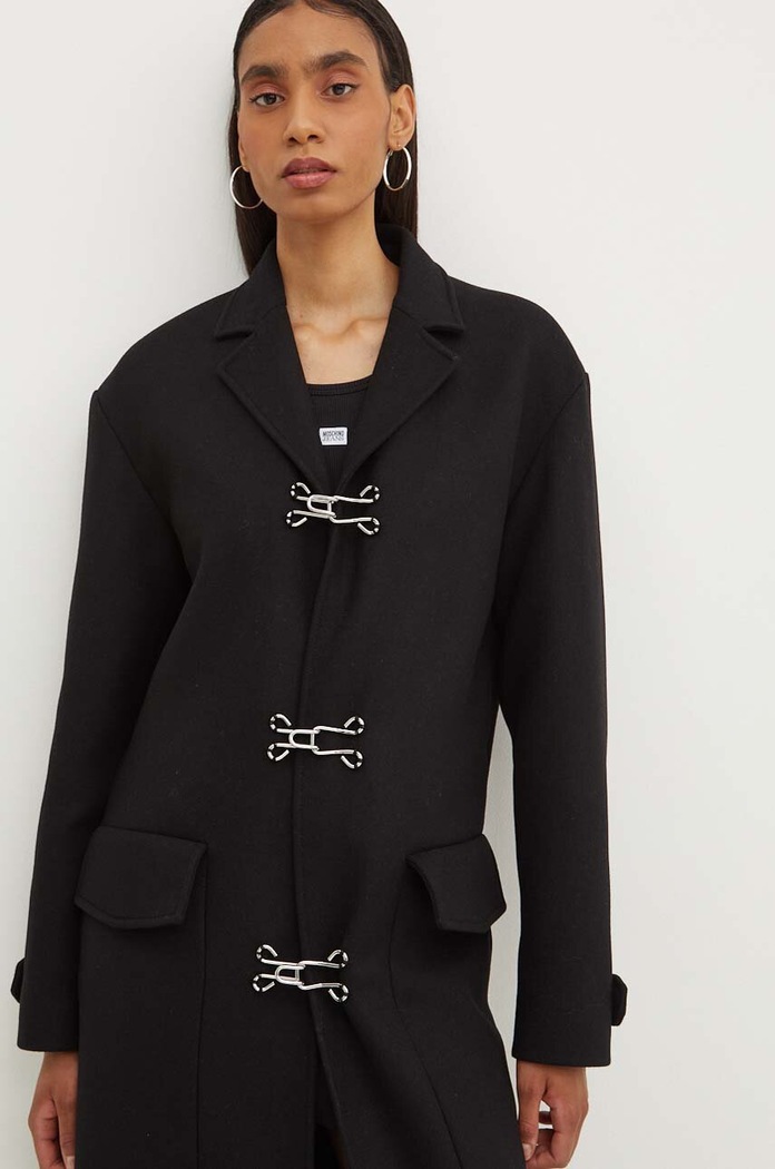 Μάλλινο παλτό Moschino Jeans 0605.8220 μαύρο AW24