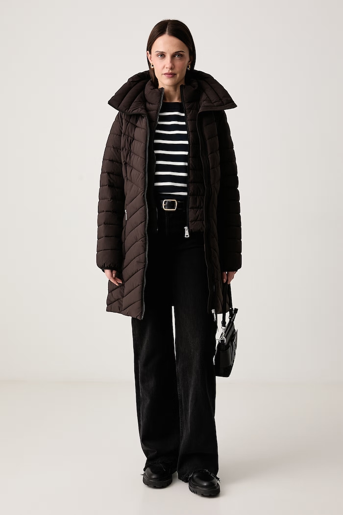 DKNY Długa kurtka damska DLEMPN46 brązowy AW25