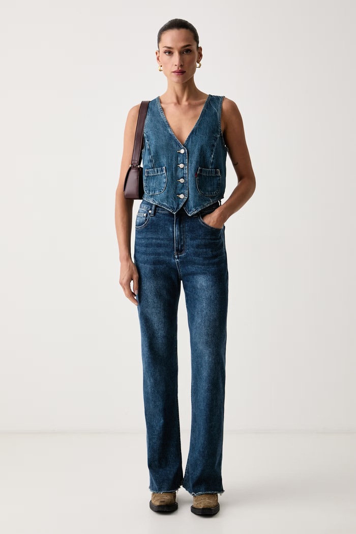 Levi's telovnik ženski denim TAILORED DENIM A8749 modra AW24