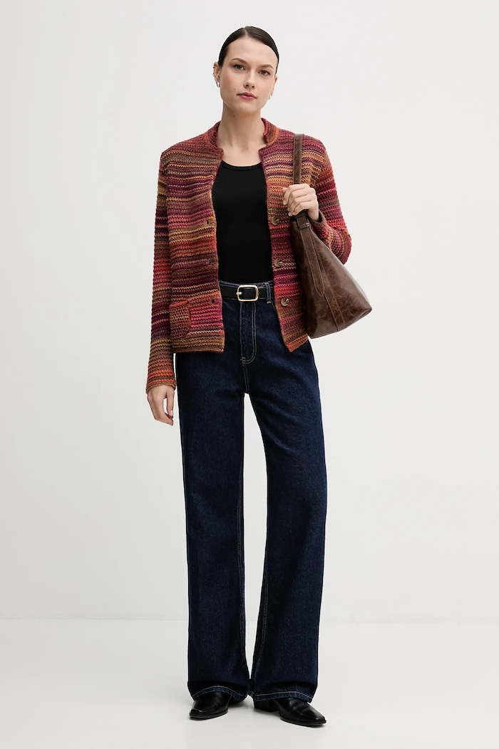 United Colors of Benetton kardigan z dodatkiem wełny 105CD6880 pomarańczowy AW25
