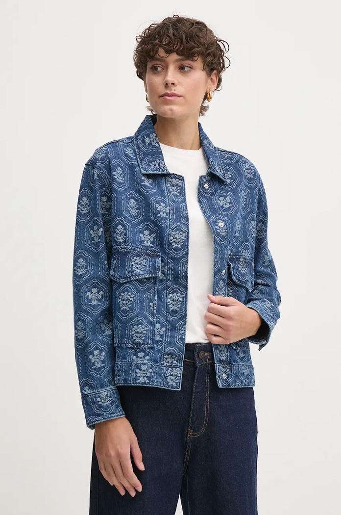 Rifľová bunda Pepe Jeans LOA JACQUARD bez kapucne modrá PL402483