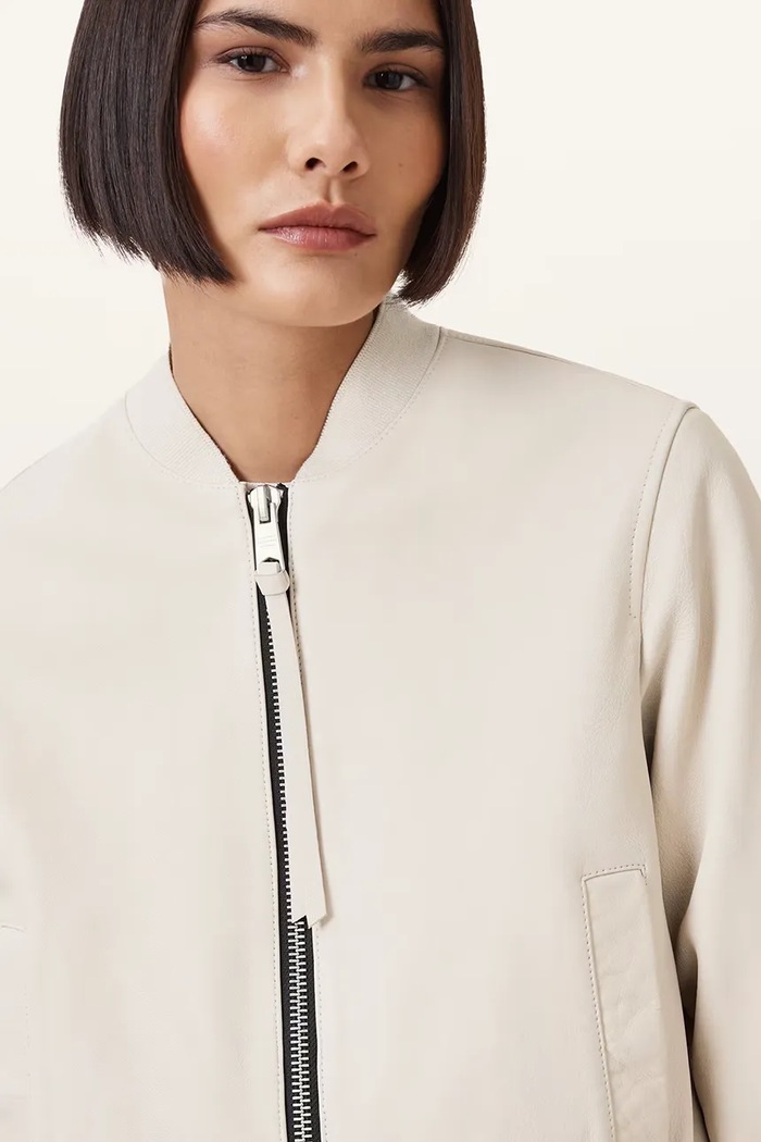 Kožená bunda AllSaints ORTEN BOMBER JACKET W072LB bílá AA00