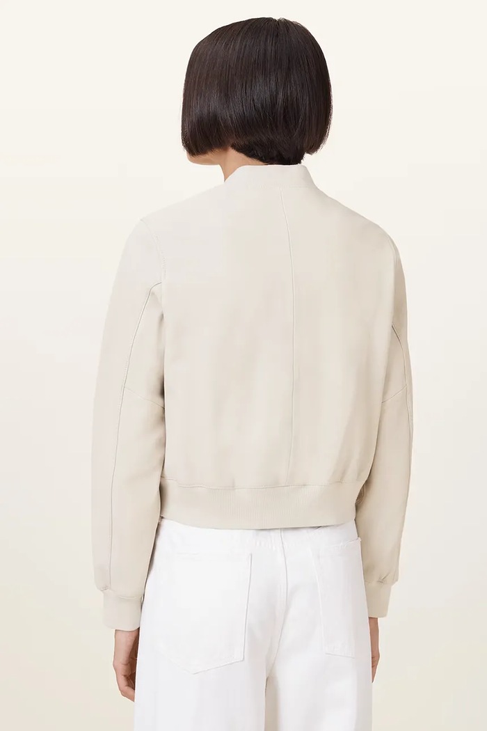 Kožená bunda AllSaints ORTEN BOMBER JACKET bílá W072LB