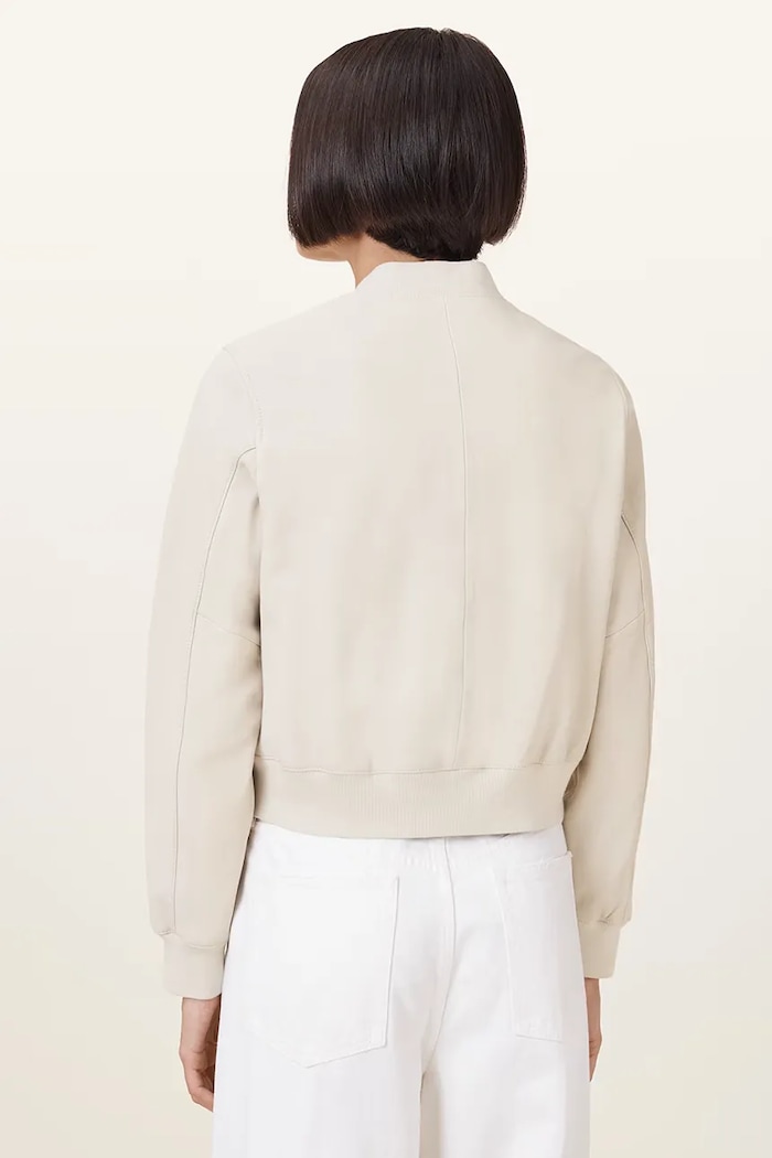 Kožená bunda AllSaints ORTEN BOMBER JACKET bílá W072LB