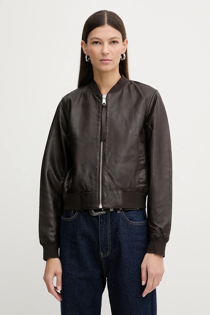 AllSaints geacă de piele ORTEN BOMBER JACKET maro W072LB