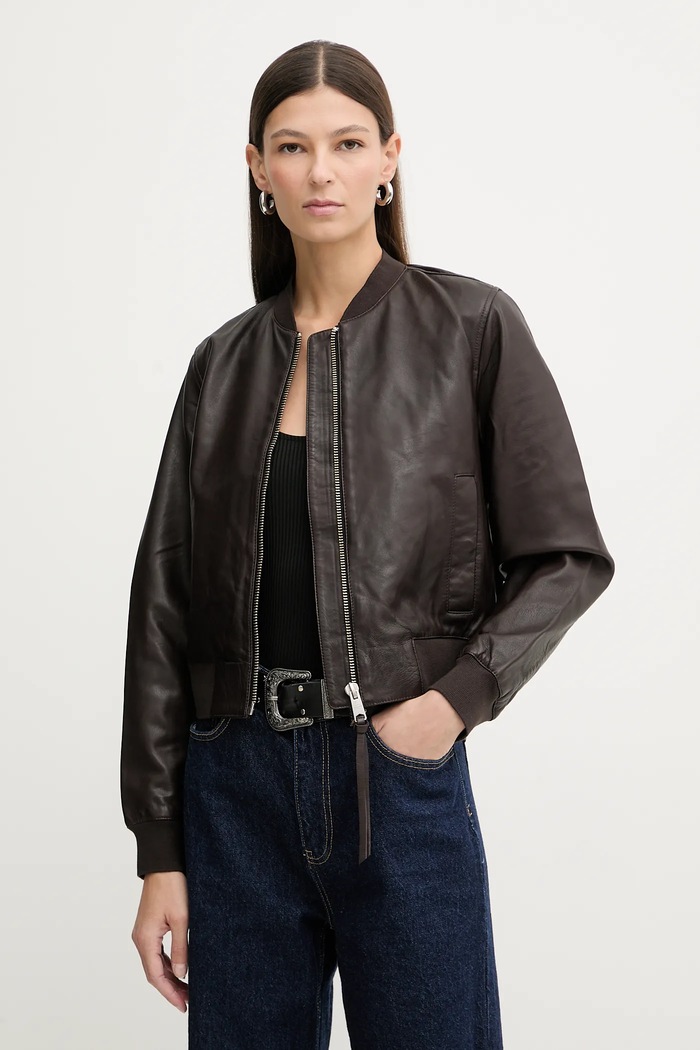 AllSaints geacă de piele ORTEN BOMBER JACKET maro W072LB