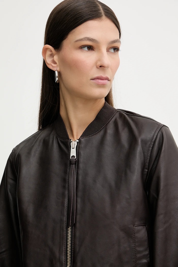 AllSaints geacă de piele ORTEN BOMBER JACKET W072LB maro