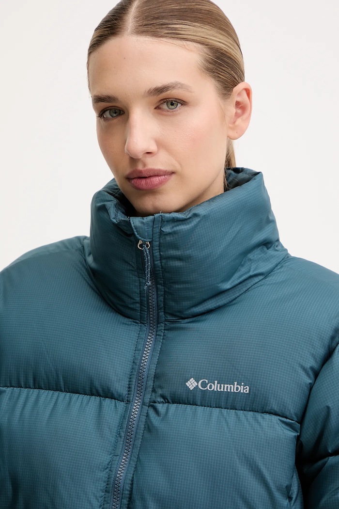 Bunda Columbia Puffect Colorblock tyrkysová 2088501