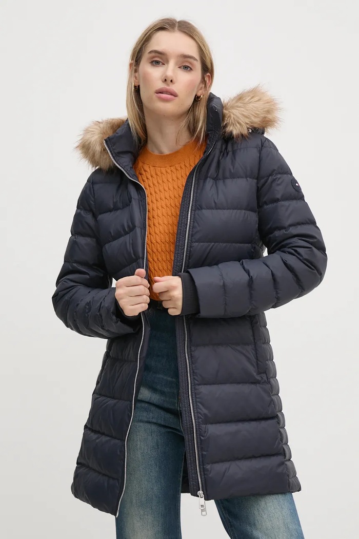 Péřová bunda Tommy Hilfiger s podšívkou námořnická modř WW0WW42742