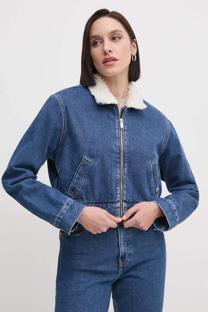 Rifľová bunda Calvin Klein Jeans tmavomodrá J20J224906
