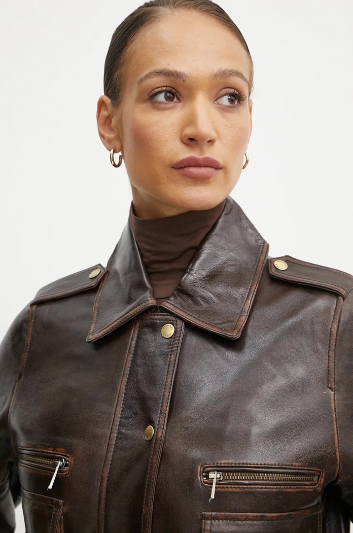 Kožená bunda MICHAEL Michael Kors MF420FMF24 hnědá