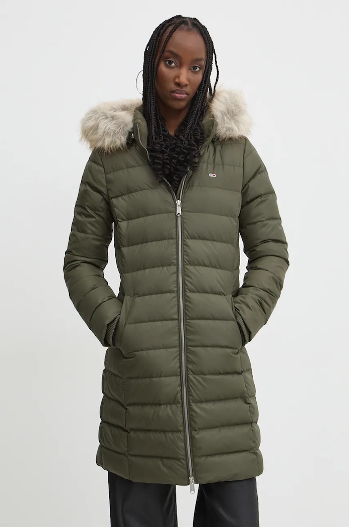 Péřová bunda Tommy Jeans s podšívkou zelená DW0DW18864