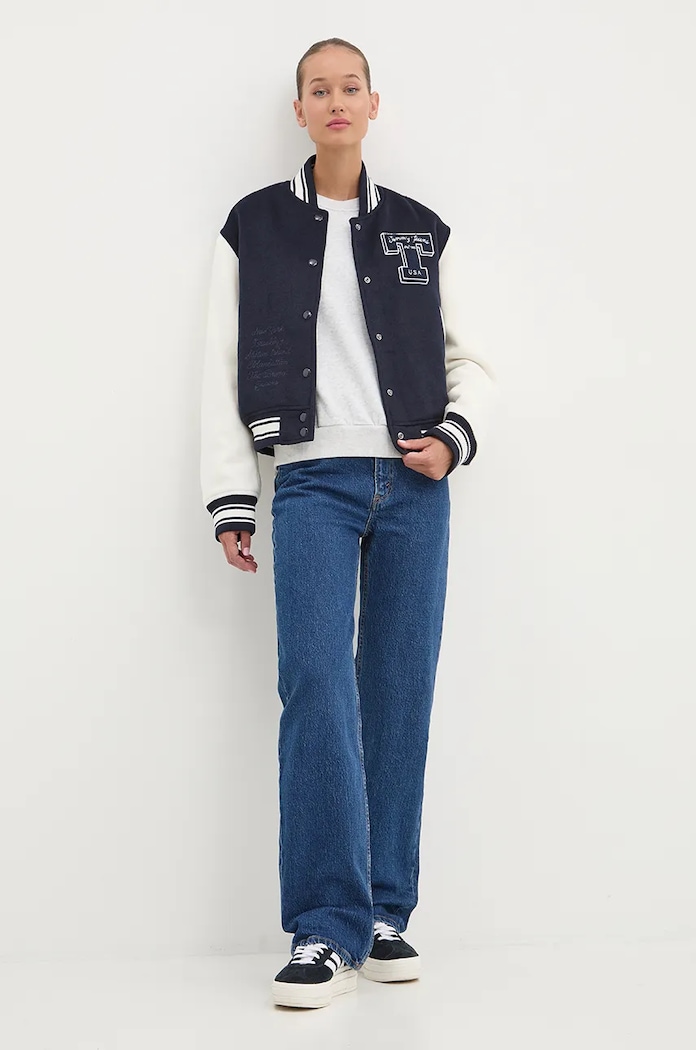 Bunda z vlněné směsi Tommy Jeans DW0DW18845 námořnická modř AW24