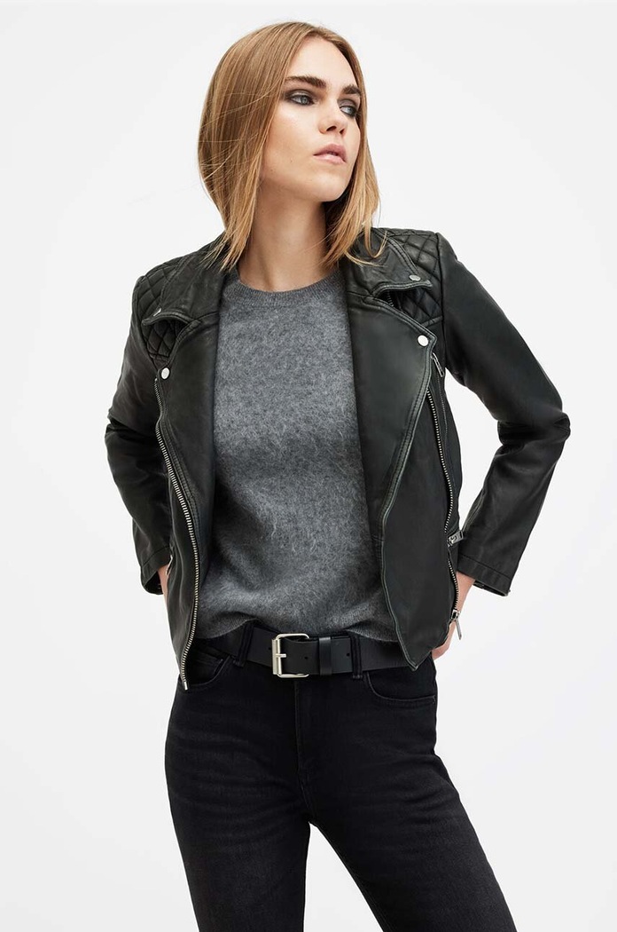 Usnjena jakna AllSaints CARGO BIKER W085LB črna AW24