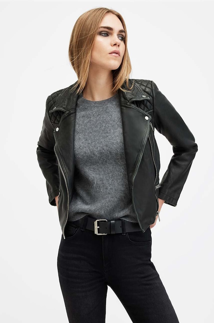 Usnjena jakna AllSaints CARGO BIKER W085LB črna AW24