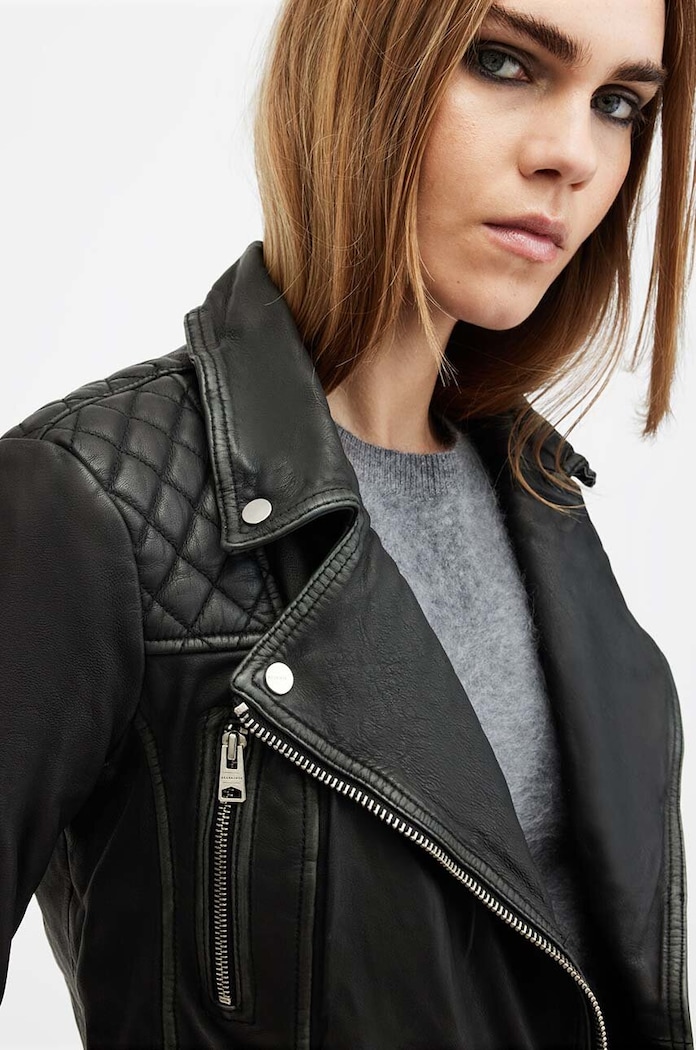 Usnjena jakna AllSaints CARGO BIKER črna W085LB