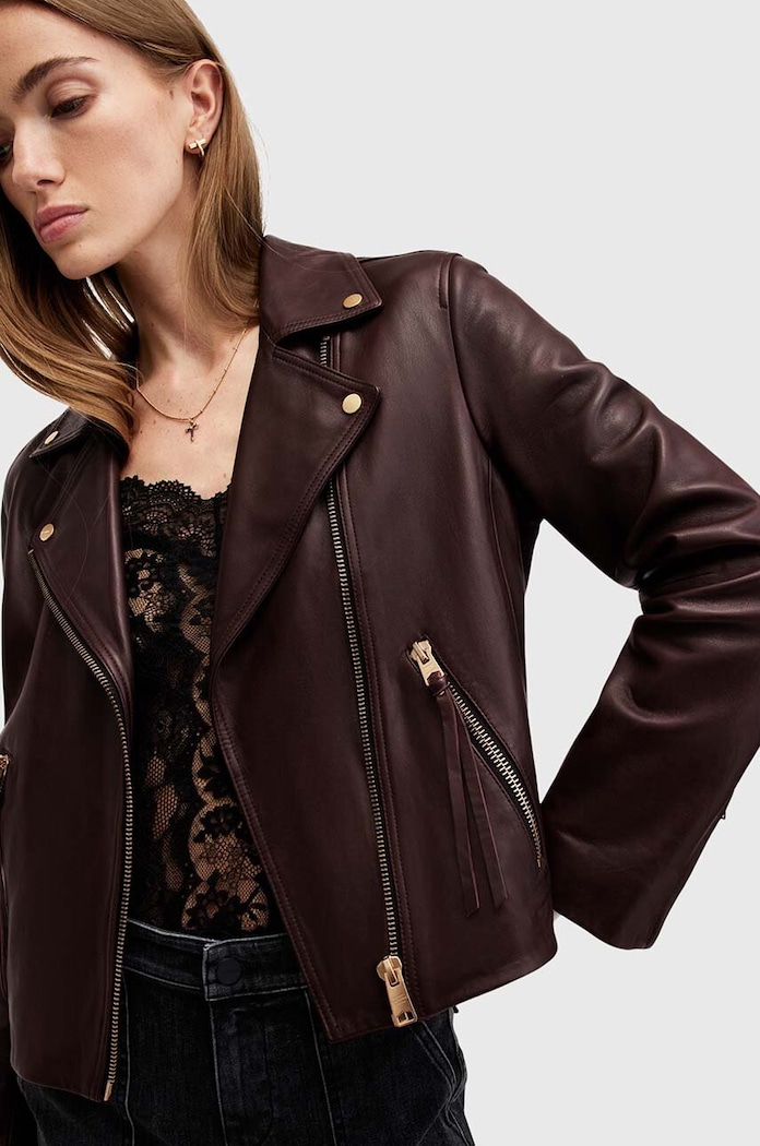 AllSaints Bőrdzseki DALBY BIKER W099LB burgundia AW25
