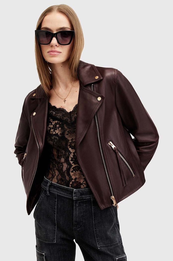 Bőrdzseki DALBY BIKER AllSaints W099LB burgundia