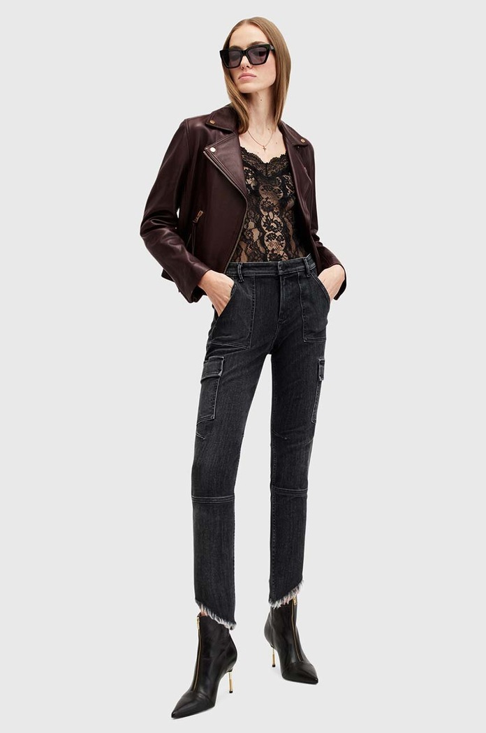 Bőrdzseki DALBY BIKER AllSaints burgundia W099LB