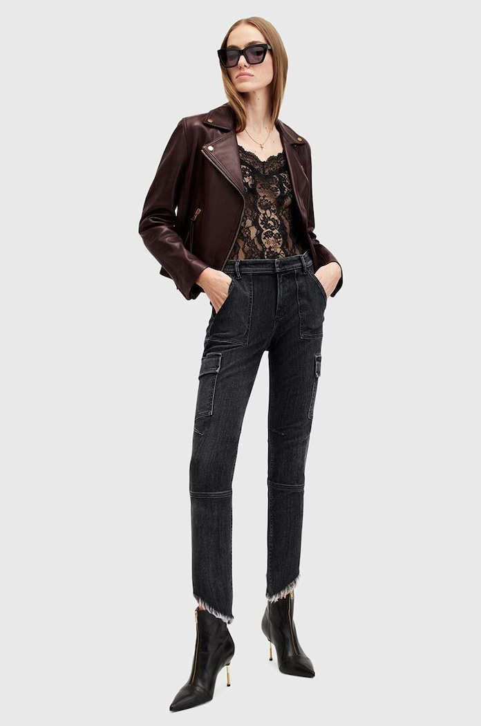 Bőrdzseki DALBY BIKER AllSaints burgundia W099LB