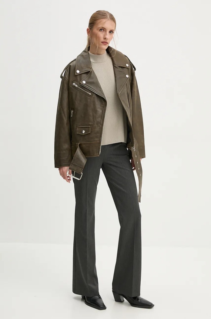 Kožený křivák Stand Studio Irene Jacket 62273.7680 zelená AW24