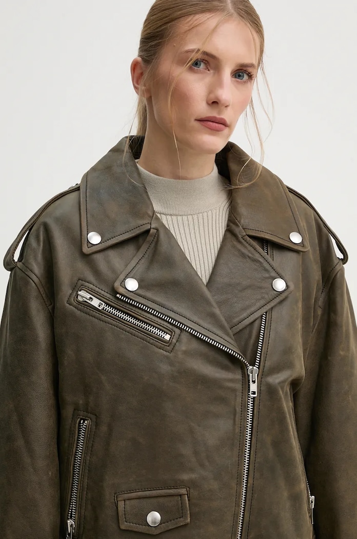 Kožený křivák Stand Studio Irene Jacket zelená 62273.7680